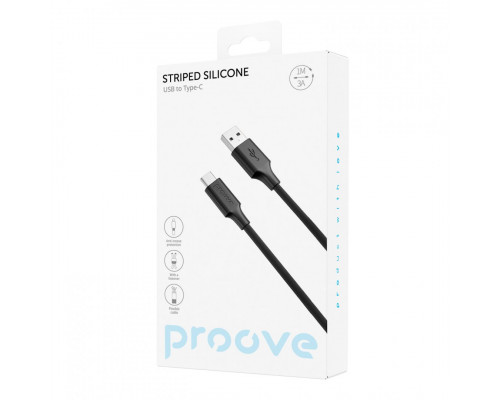 Кабель Proove Striped Silicone USB to Type-C 3A (1m) Black (CCSS60001201)