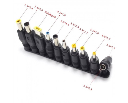 Кабель живлення для ноутбука 100W Type-C to DC 5.5х2.5 з набором перехідників 10 в 1 Black