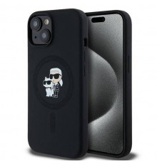 Чехол Karl Lagerfeld Silicone Karl & Choupette Ring для iPhone 15|14|13 Black with MagSafe (KLHMP15SSCMKCRHK)