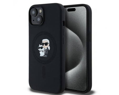 Чехол Karl Lagerfeld Silicone Karl & Choupette Ring для iPhone 15|14|13 Black with MagSafe (KLHMP15SSCMKCRHK)