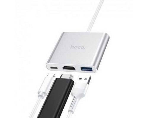 Type-C HUB Hoco HB14 Type-C to USB3.0+HDMI+PD Silver
