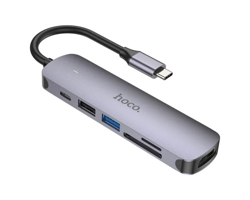 Type-C HUB Hoco HB28 Type-C to HDTV+2USB+SD+TF+PD Metal Gray
