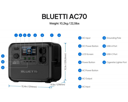 Зарядная станция Bluetti AC70 1000W 768wh