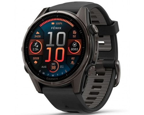 Смарт-часы Garmin Fenix 8 43mm AMOLED Sapphire Carbon Gray DLC Titanium Bezel with Black/Pebble Gray Silicone Band (010-02903-20/21/28)