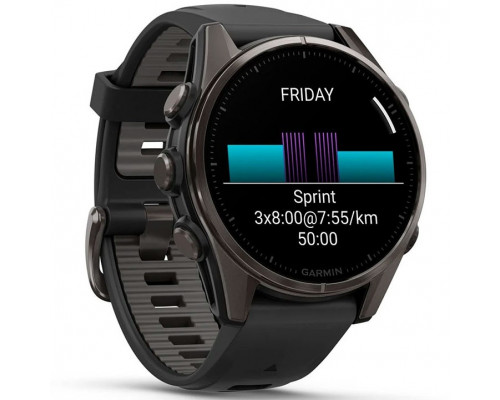 Смарт-часы Garmin Fenix 8 43mm AMOLED Sapphire Carbon Gray DLC Titanium Bezel with Black/Pebble Gray Silicone Band (010-02903-20/21/28)