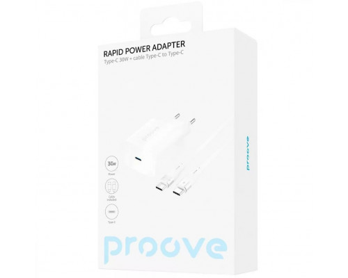 Сетевое зарядное устройство Proove Rapid 30W USB-C + Кабель Type-C to Type-C White (WCRP30012202)