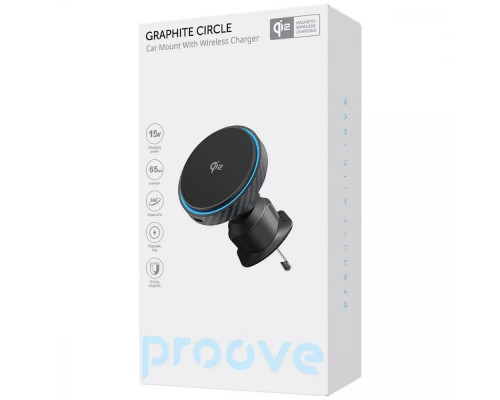 Автомобильный держатель с беспроводной зарядкой Proove Graphite Circle Qi2 15W Black (WHGC15010001)