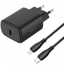 Сетевое зарядное устройство Proove Silicone Power 2 20W (Type-C) + Cable Type-C to Lightning (1m) Black (WCSP22010001)