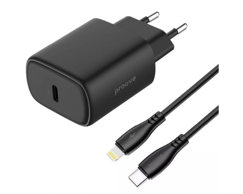 Сетевое зарядное устройство Proove Silicone Power 2 20W (Type-C) + Cable Type-C to Lightning (1m) Black (WCSP22010001)