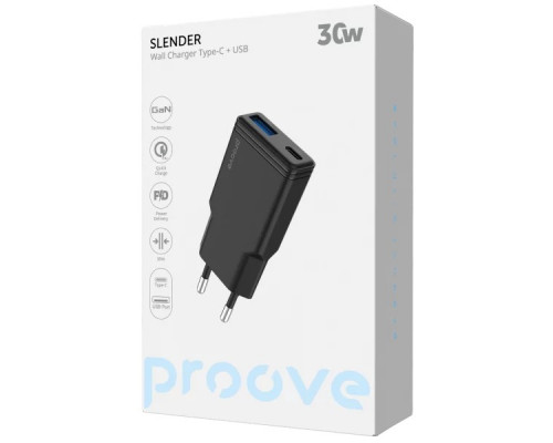 Сетевое зарядное устройство Proove Slender 30W Type-C+USB Black (WCSL30110001)