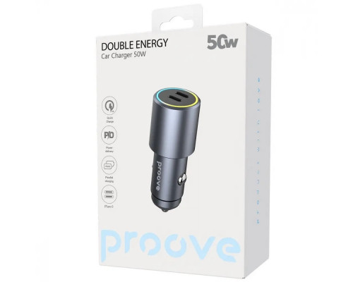 Автомобільний зарядний пристрій Proove Double Energy 50W 2Type-C Metal Gray (ACDE50022206)