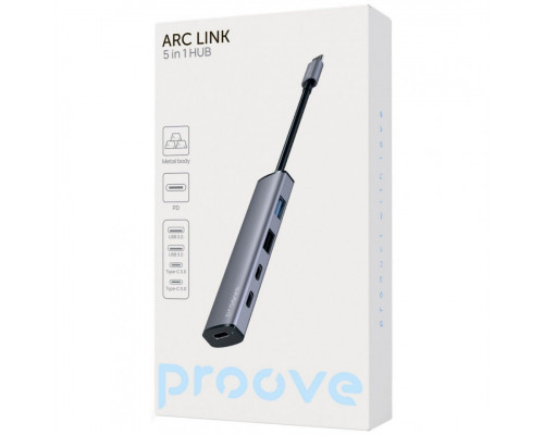 Type-C хаб Proove Arc Link 5 in 1 (2 USB 3.0 + 3 Type-C 3.0) Silver (HBAL00222024)
