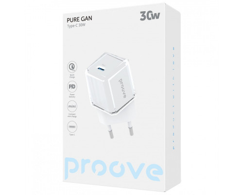 Сетевое зарядное устройство Proove Pure GaN 30W Type-C White (WCPU30012202)