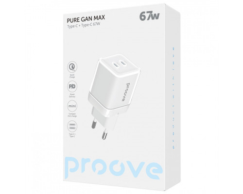 Сетевое зарядное устройство Proove Pure GaN Max 67W 2 Type-C White (WCPU67022202)