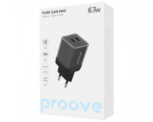 Сетевое зарядное устройство Proove Pure GaN Max 67W 2 Type-C Black (WCPU67022201)