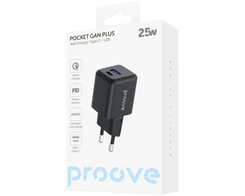 Мережевий зарядний пристрій Proove Pocket GaN Plus 25W Type-C+USB Black (WCPG25111201)