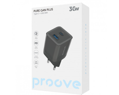 Мережевий зарядний пристрій Proove Pure GaN Plus 30W (Type-C + USB) Black (WCPU30111201)