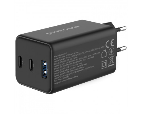 Мережевий зарядний пристрій Proove Pocket GaN 65W (2Type-C + USB) Black (WCPG65121201)
