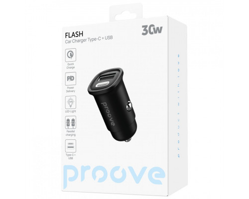 Автомобильное зарядное устройство Proove Flash 30W Type-C+USB Black (CCFL30111201)