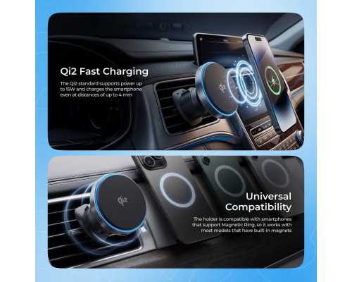 Автомобільний тримач з бездротовою зарядкою Proove Titanium Circle Qi2 15W Gray (WHTC15010003)