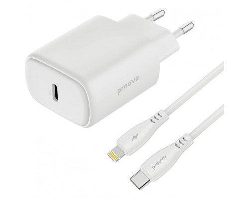 Мережевий зарядний пристрій Proove Silicone Power 2 20W (Type-C) + кабель Type-C to Lightning (1m) White (WCSP22010002)