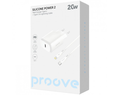 Мережевий зарядний пристрій Proove Silicone Power 2 20W (Type-C) + кабель Type-C to Lightning (1m) White (WCSP22010002)