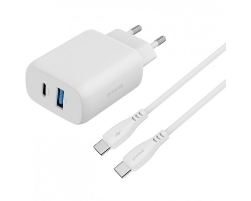 Мережевий зарядний пристрій Proove Silicone Power 2 30W (Type-C + USB) + кабель Type-C to Type-C (1m) White (WCSP23011002)
