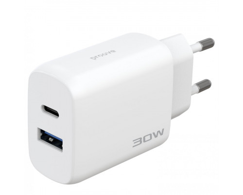 Мережевий зарядний пристрій Proove Silicone Power 2 30W (Type-C + USB) + кабель Type-C to Type-C (1m) White (WCSP23011002)