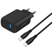 Мережевий зарядний пристрій Proove Silicone Power 2 30W (Type-C + USB) + кабель Type-C to Type-C (1m) Black (WCSP23011001)