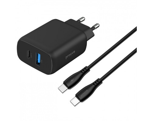 Мережевий зарядний пристрій Proove Silicone Power 2 30W (Type-C + USB) + кабель Type-C to Type-C (1m) Black (WCSP23011001)