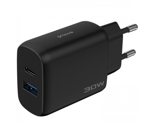 Мережевий зарядний пристрій Proove Silicone Power 2 30W (Type-C + USB) + кабель Type-C to Type-C (1m) Black (WCSP23011001)