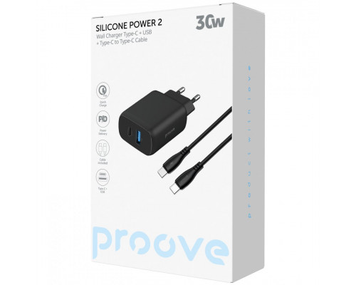 Мережевий зарядний пристрій Proove Silicone Power 2 30W (Type-C + USB) + кабель Type-C to Type-C (1m) Black (WCSP23011001)