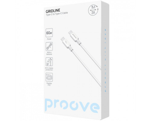 Кабель Proove GridLine Type-C to Type-C 60W (1m) White (CCGL60002202)