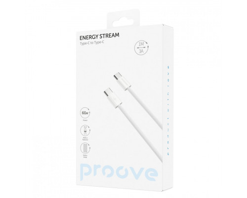 Кабель Proove Energy Stream Type-C to Type-C 60W (1m) White (CCES60002202)