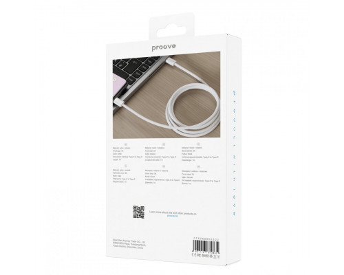 Кабель Proove Energy Stream Type-C to Type-C 60W (1m) White (CCES60002202)