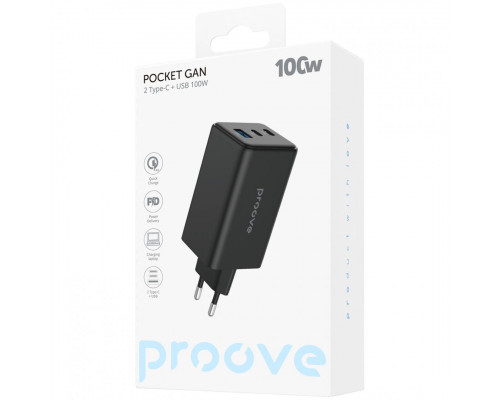 Мережевий зарядний пристрій Proove Pocket GaN Max 100W (2Type-C + USB) Black (WCPG10012201)