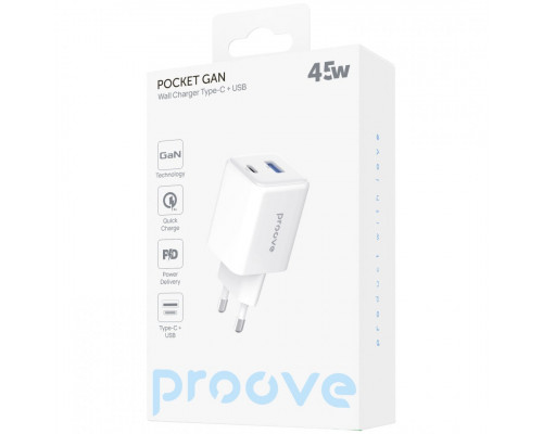 Мережевий зарядний пристрій Proove Pocket GaN 45W Type-C+USB White (WCPG45110002)