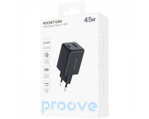Мережевий зарядний пристрій Proove Pocket GaN 45W Type-C+USB Black (WCPG45110001)