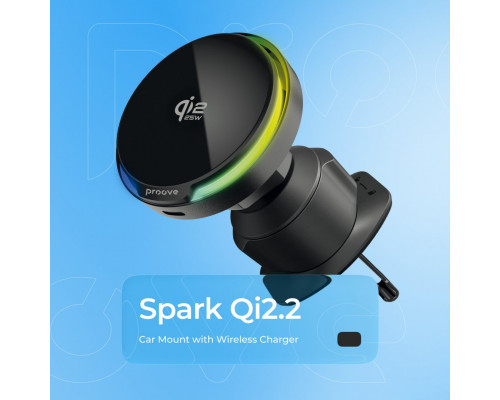 Автомобільний тримач з бездротовою зарядкою Proove Spark Qi2.2 25W Black (WHSQ25002001)