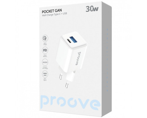 Сетевое зарядное устройство Proove Pocket GaN 30W Type-C+USB White (WCPG30110002)