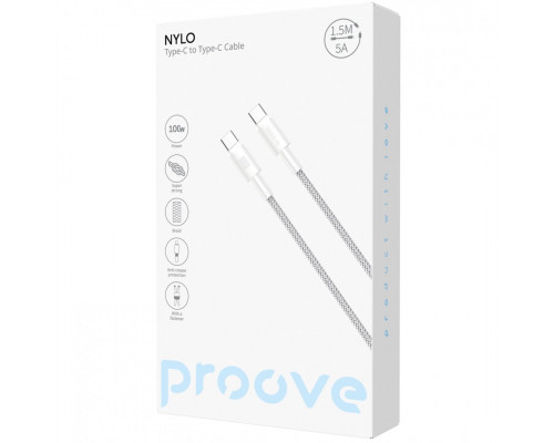 Кабель Proove Nylo Type-C to Type-C 100W (1.5m) White (CCPN11002202)