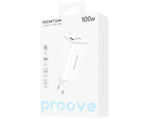 Сетевое зарядное устройство Proove Pocket GaN Max 100W (2Type-C + USB) White (WCPG10012202)