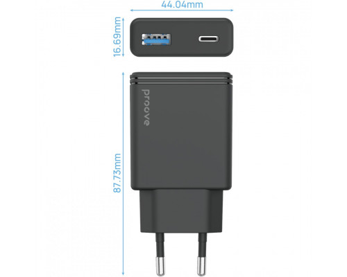 Сетевое зарядное устройство Proove Slender 45W Type-C+USB Black (WCSL45110001)