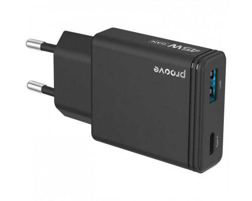 Сетевое зарядное устройство Proove Slender 45W Type-C+USB Black (WCSL45110001)