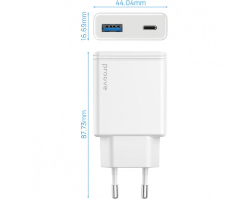 Сетевое зарядное устройство Proove Slender 45W Type-C+USB White (WCSL45110002)