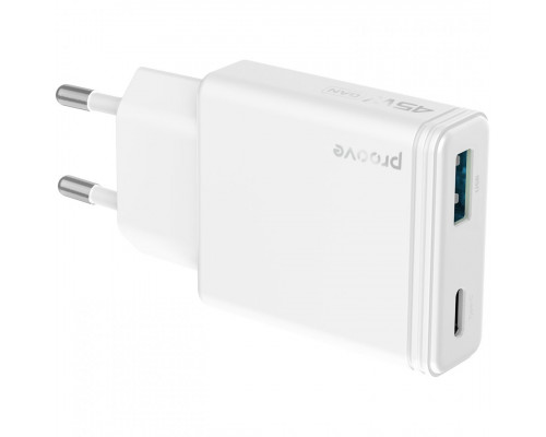 Сетевое зарядное устройство Proove Slender 45W Type-C+USB White (WCSL45110002)