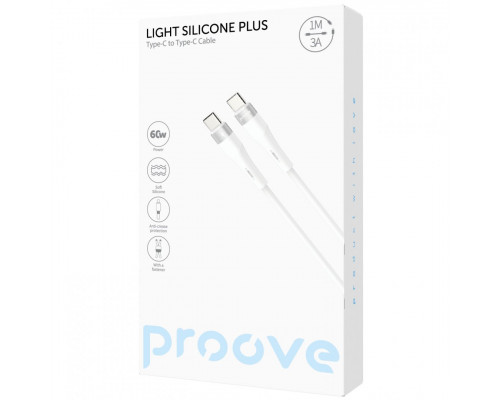 Кабель Proove Light Silicone Plus Type-C to Type-C 60W (1m) White (CCLS60002202)