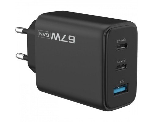 Сетевое зарядное устройство Proove Silicone Power 2 67W (2 Type-C + USB) Black (WCSP26120001)