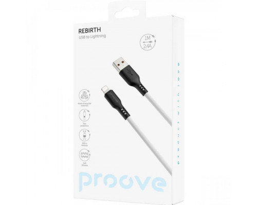 Кабель Proove Rebirth USB to Lightning 2.4A (1m) White/Black (CCRE60001102)