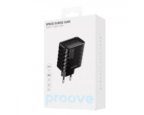 Мережевий зарядний пристрій Proove Speed Surge GaN 35W Type-C + Type-C Black (WCSS30020001)